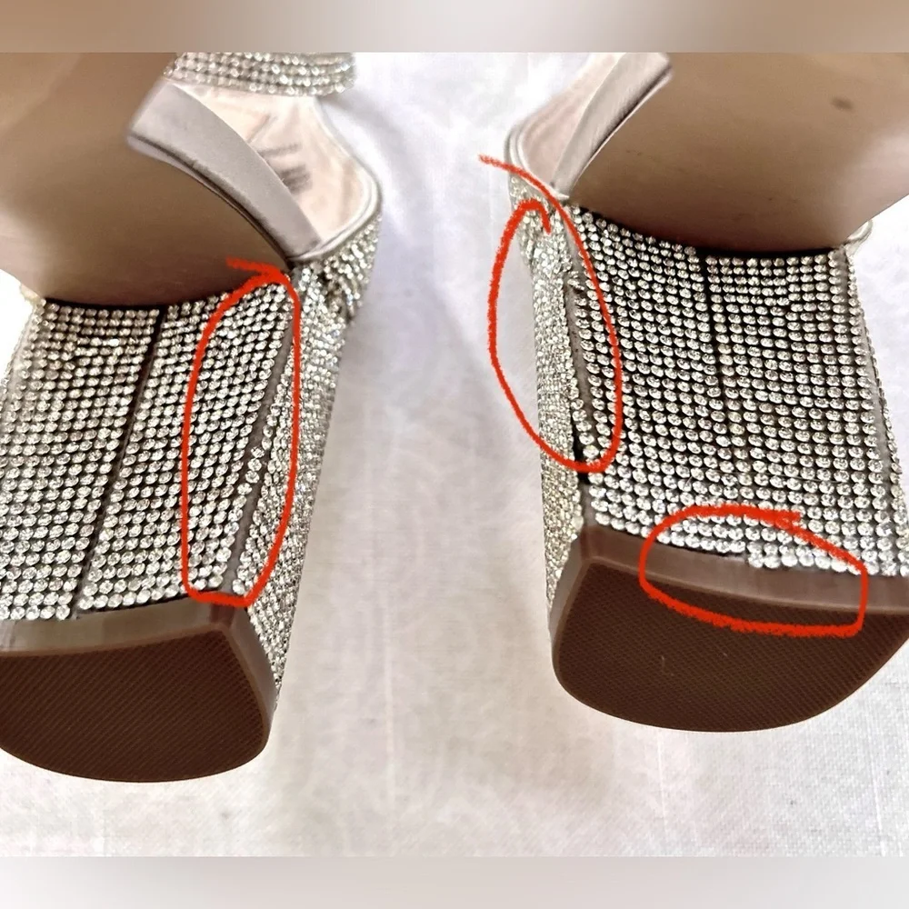 Steve Madden Spark Silver Size 9 Sandals Rhinestone Strappy Heels Ankle Strap
